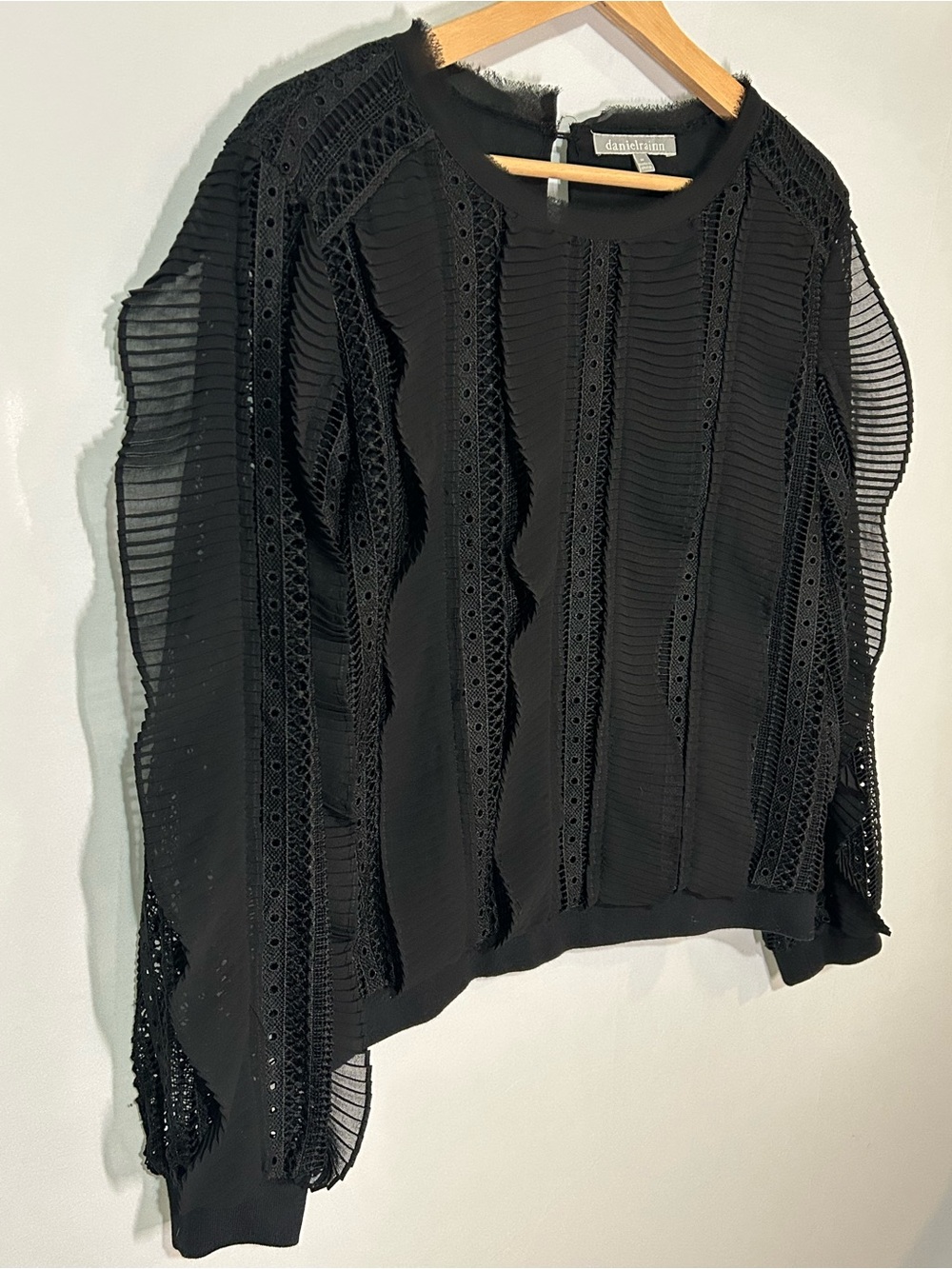 Anthropologie x Daniel Rainn Black Lace Sheer Sleeve Blouse M